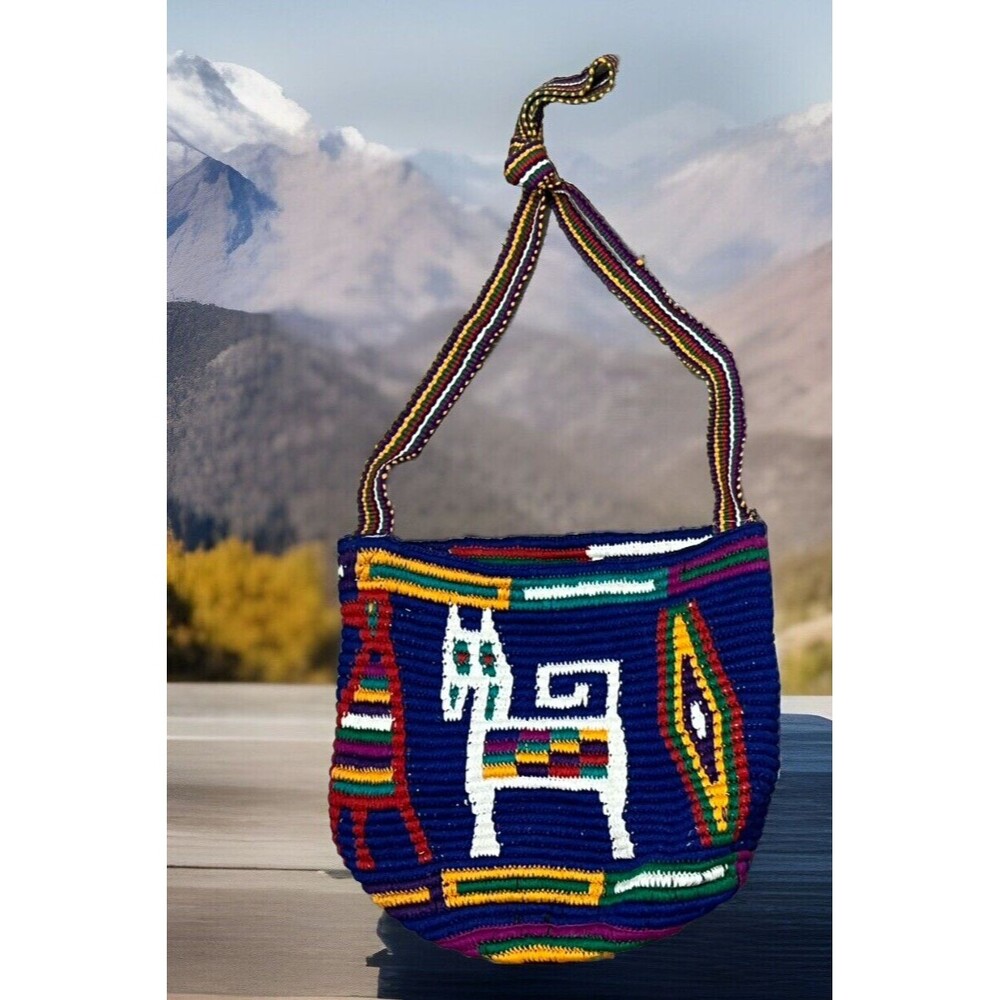 Peru Crossbody Boho Bucket Bag Woven Artisan Purse Handmade Llama Indie Hippie